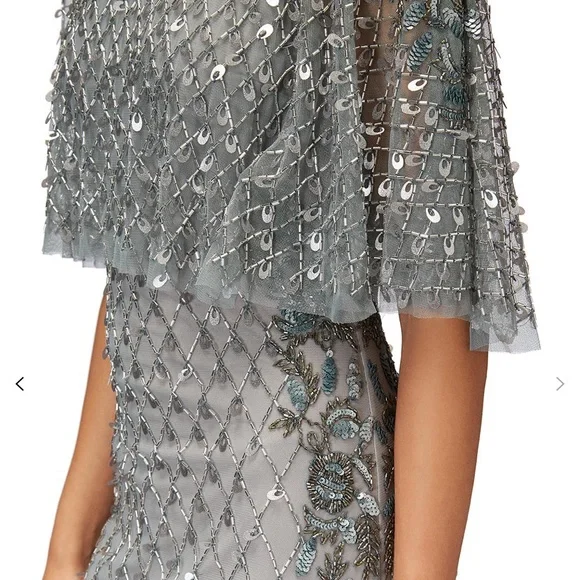 Brand new Adrianna Papell embroidered capelet gown